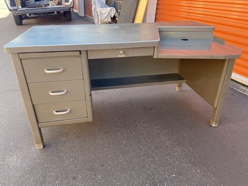 Art Metal Vintage Mid Century Modern Metal Tanker Steel Desk - Thumbnail 4