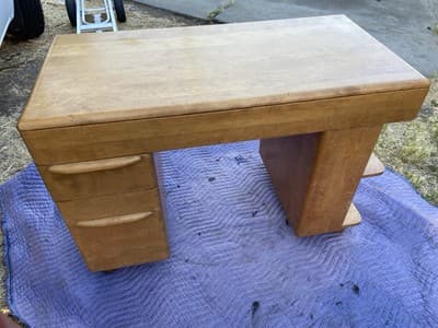 Mid Century Modern Desk Solid Maple Wood Heywood Wakefield Needs Restoration - Thumbnail 4