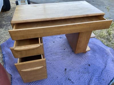 Mid Century Modern Desk Solid Maple Wood Heywood Wakefield Needs Restoration - Thumbnail 12