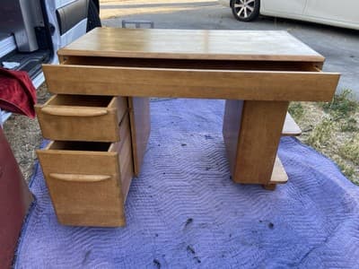 Mid Century Modern Desk Solid Maple Wood Heywood Wakefield Needs Restoration - Thumbnail 13
