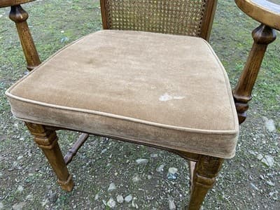 Vintage Walnut/Cane Back Dining Armchairs Set of Two Need New Fabric - Thumbnail 3