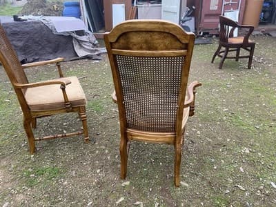 Vintage Walnut/Cane Back Dining Armchairs Set of Two Need New Fabric - Thumbnail 4