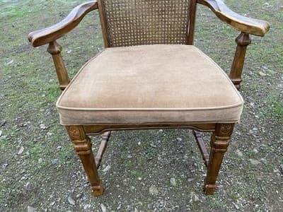 Vintage Walnut/Cane Back Dining Armchairs Set of Two Need New Fabric - Thumbnail 2