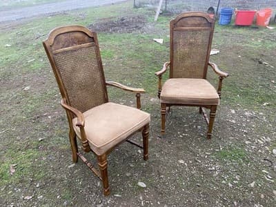 Vintage Walnut/Cane Back Dining Armchairs Set of Two Need New Fabric - Thumbnail 10