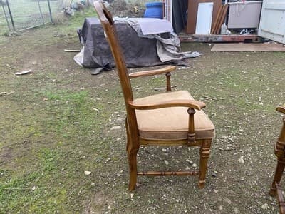 Vintage Walnut/Cane Back Dining Armchairs Set of Two Need New Fabric - Thumbnail 6