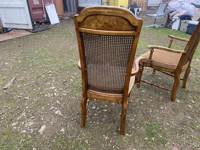 Vintage Walnut/Cane Back Dining Armchairs Set of Two Need New Fabric - Thumbnail 7