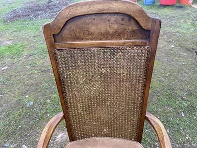 Vintage Walnut/Cane Back Dining Armchairs Set of Two Need New Fabric - Thumbnail 13