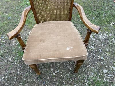 Vintage Walnut/Cane Back Dining Armchairs Set of Two Need New Fabric - Thumbnail 16