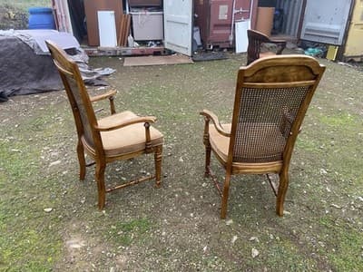 Vintage Walnut/Cane Back Dining Armchairs Set of Two Need New Fabric - Thumbnail 11