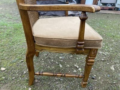 Vintage Walnut/Cane Back Dining Armchairs Set of Two Need New Fabric - Thumbnail 15