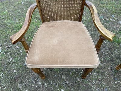 Vintage Walnut/Cane Back Dining Armchairs Set of Two Need New Fabric - Thumbnail 20