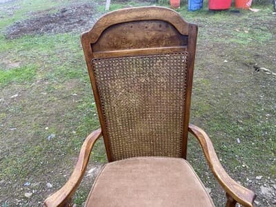 Vintage Walnut/Cane Back Dining Armchairs Set of Two Need New Fabric - Thumbnail 19