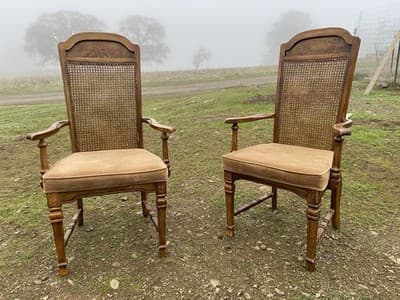 Vintage Walnut/Cane Back Dining Armchairs Set of Two Need New Fabric - Thumbnail 22