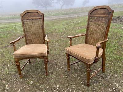 Vintage Walnut/Cane Back Dining Armchairs Set of Two Need New Fabric - Thumbnail 21