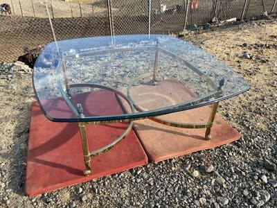 Vintage Mid Century Hollywood Regency Brass And Beveled Glass Top Coffee Table - Image 1