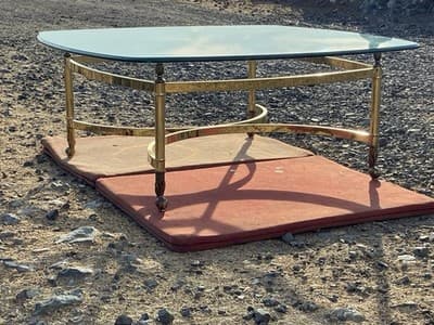 Vintage Mid Century Hollywood Regency Brass And Beveled Glass Top Coffee Table - Thumbnail 2