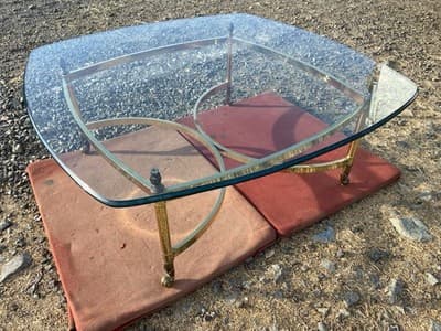 Vintage Mid Century Hollywood Regency Brass And Beveled Glass Top Coffee Table - Thumbnail 5