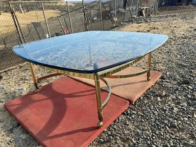 Vintage Mid Century Hollywood Regency Brass And Beveled Glass Top Coffee Table - Thumbnail 12