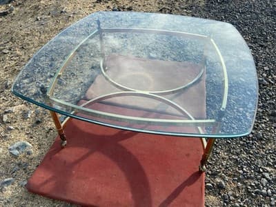 Vintage Mid Century Hollywood Regency Brass And Beveled Glass Top Coffee Table - Thumbnail 7