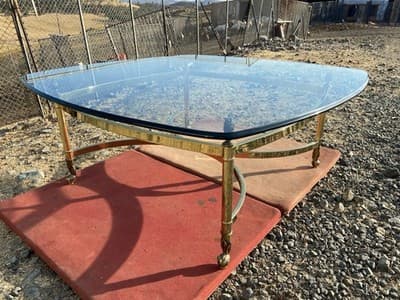 Vintage Mid Century Hollywood Regency Brass And Beveled Glass Top Coffee Table - Thumbnail 16
