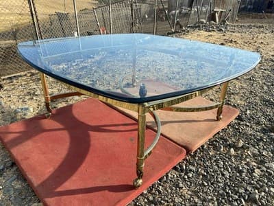 Vintage Mid Century Hollywood Regency Brass And Beveled Glass Top Coffee Table - Thumbnail 15