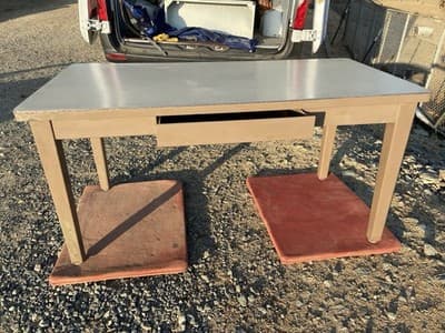 Vintage Standford University Steel Tanker Desk Table It Has Patina - Image 1