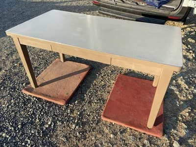 Vintage Standford University Steel Tanker Desk Table It Has Patina - Thumbnail 17