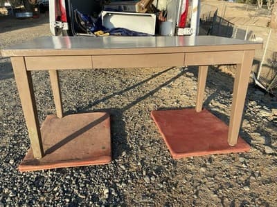 Vintage Standford University Steel Tanker Desk Table It Has Patina - Thumbnail 16