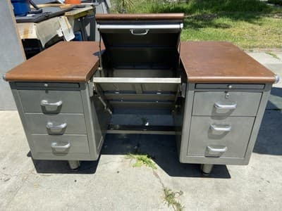 Antique Shaw Walker Typewriter Metal Industrial Tanker Desk - Image 1