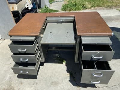 Antique Shaw Walker Typewriter Metal Industrial Tanker Desk - Thumbnail 8