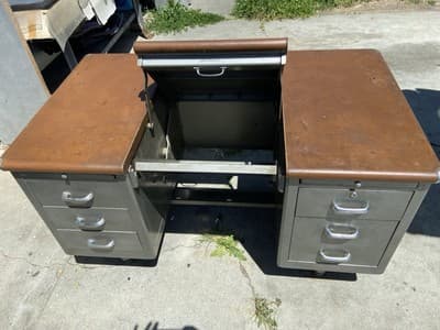 Antique Shaw Walker Typewriter Metal Industrial Tanker Desk - Thumbnail 4