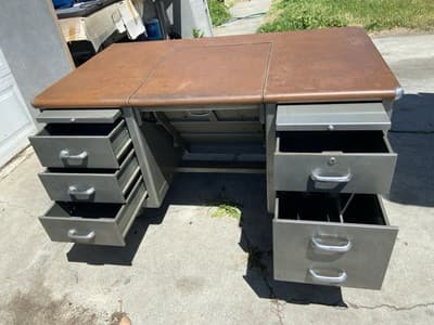 Antique Shaw Walker Typewriter Metal Industrial Tanker Desk - Thumbnail 6