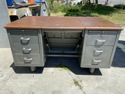 Antique Shaw Walker Typewriter Metal Industrial Tanker Desk - Thumbnail 13