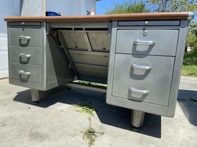 Antique Shaw Walker Typewriter Metal Industrial Tanker Desk - Thumbnail 16