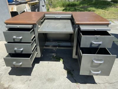 Antique Shaw Walker Typewriter Metal Industrial Tanker Desk - Thumbnail 11