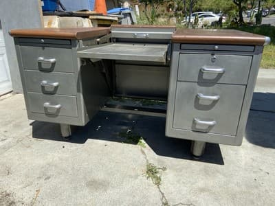 Antique Shaw Walker Typewriter Metal Industrial Tanker Desk - Thumbnail 17