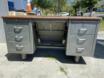 Antique Shaw Walker Typewriter Metal Industrial Tanker Desk - Thumbnail 14