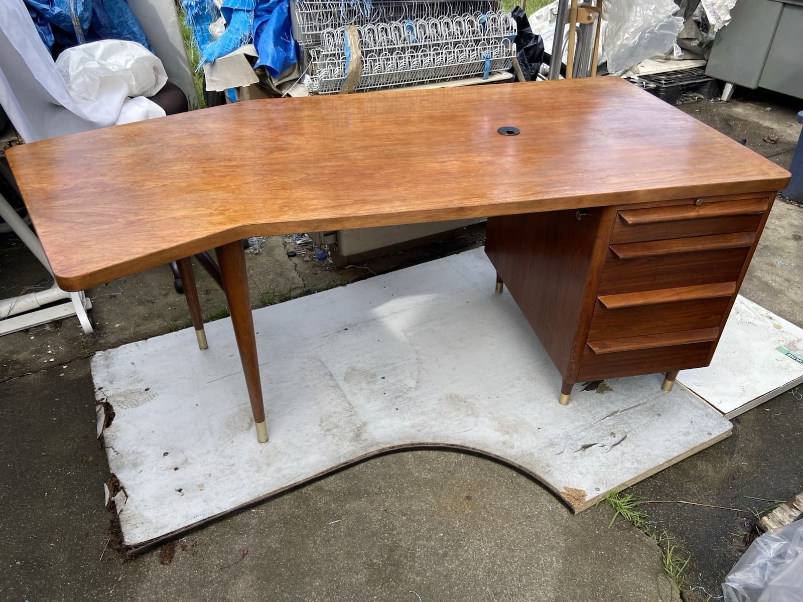 Stow Davis Mid Century Walnut Boomerang Desk needs some refinishing - Thumbnail 7