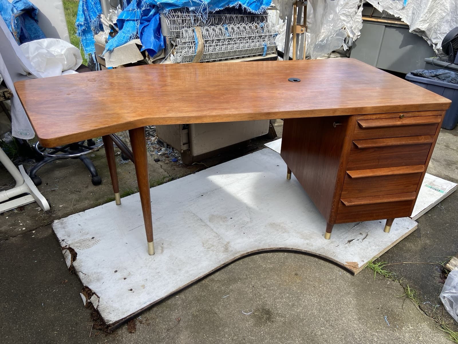 Stow Davis Mid Century Walnut Boomerang Desk needs some refinishing - Image 1