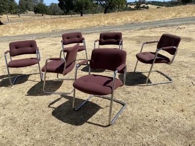 STEELCASE CANTILEVER Chrome Chair Model 421 482 Mid Century Modern Set Of 6 - Thumbnail 3