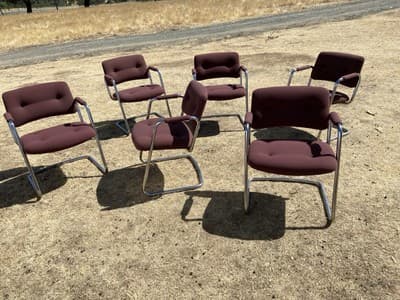 STEELCASE CANTILEVER Chrome Chair Model 421 482 Mid Century Modern Set Of 6 - Thumbnail 2