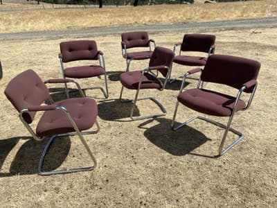 STEELCASE CANTILEVER Chrome Chair Model 421 482 Mid Century Modern Set Of 6 - Thumbnail 5
