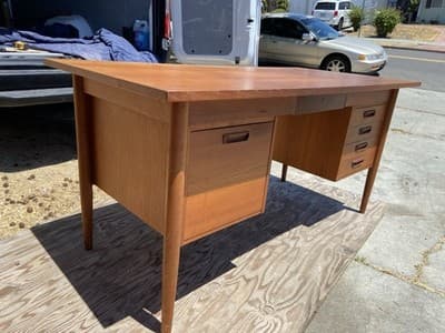 Vintage Mid Century Modern Teak Desk - Thumbnail 2