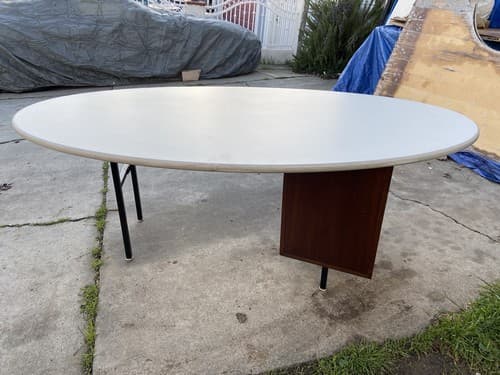 Vintage Mid Century Modern Oval Custom Wooden Executive Desk - Thumbnail 3