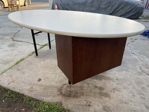 Vintage Mid Century Modern Oval Custom Wooden Executive Desk - Thumbnail 12