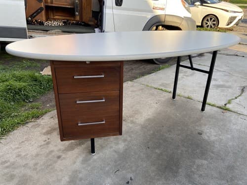 Vintage Mid Century Modern Oval Custom Wooden Executive Desk - Thumbnail 9