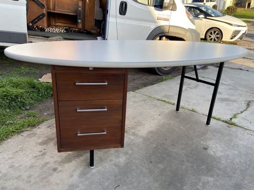 Vintage Mid Century Modern Oval Custom Wooden Executive Desk - Thumbnail 10