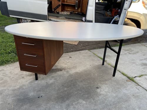Vintage Mid Century Modern Oval Custom Wooden Executive Desk - Thumbnail 16