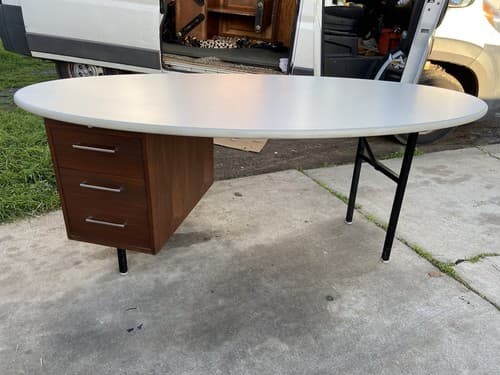 Vintage Mid Century Modern Oval Custom Wooden Executive Desk - Thumbnail 15