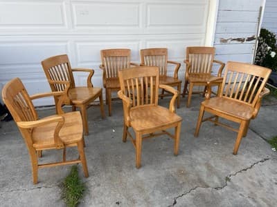Antique Jasper Furniture Seating Bankers Golden Oak Chair Set Of 7 - Thumbnail 13